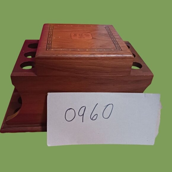 Vintage 1975 Wooden Pipe Stand Tobacco Box With Holder And Hinged Lid - Picture 9 of 12